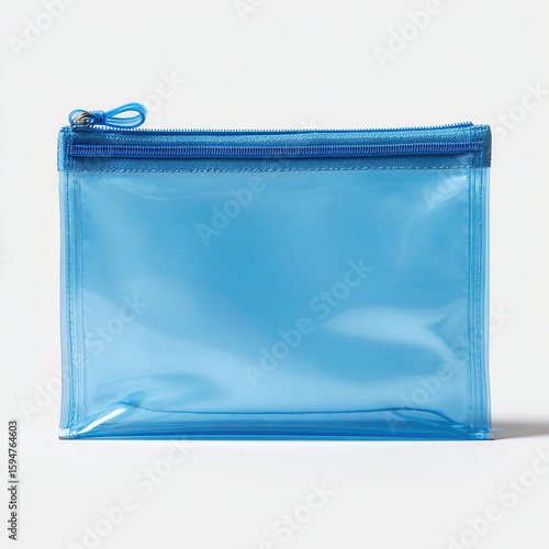 Translucent blue zippered pouch with silver zipper pull