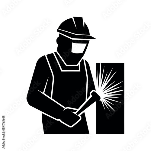 Skilled welding worker performing metalwork task Silhouette Vector illustration