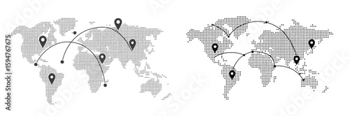 Global network showing connections between major cities and locations across continents using dotted map design