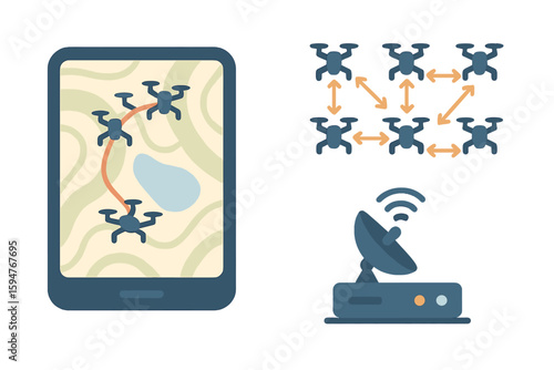 Technology for drone navigation and communication utilizing a map interface and satellite connection
