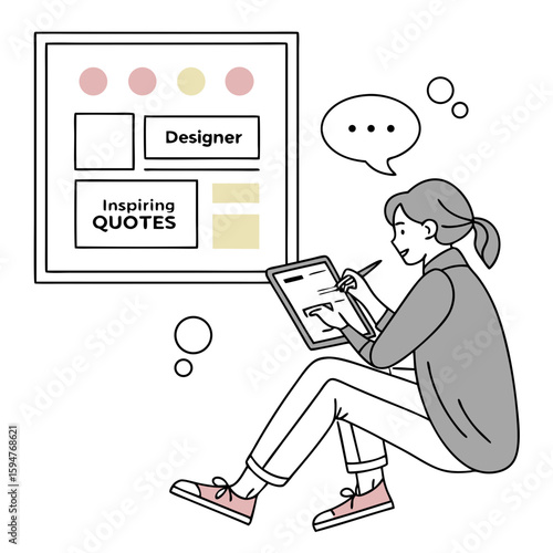 Woman Designer Sketching on Tablet at Home Office