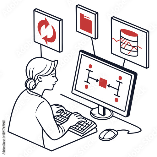 Woman Monitoring Data Flow on Computer System