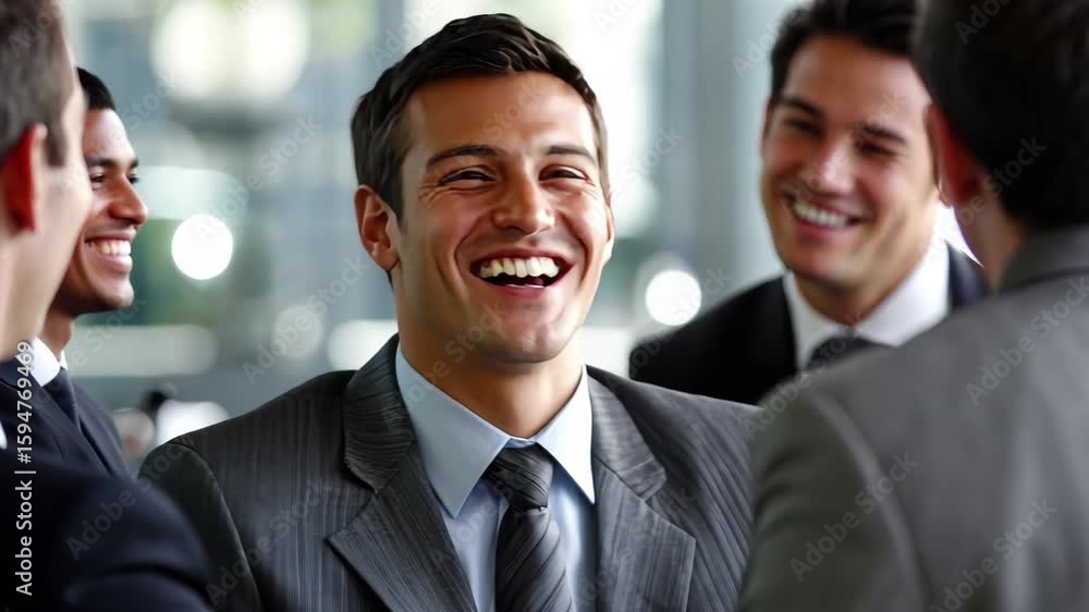 Happy male colleagues engaging in lively conversation in a modern office setting, Happy male friends or casual business colleagues chatting together at a social g Happy male colleagues engaging in lively conversation in a modern office setting, Happy male friends or casual business colleagues chatting together at a social g
