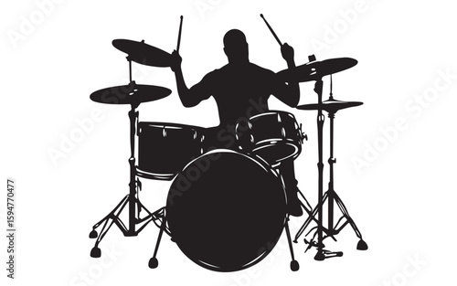 Drummer Silhouette Vector Rock Band Drum Kit Illustration Art