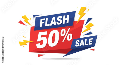 Flash 50 Percent Sale Banner Design with Dynamic Elements