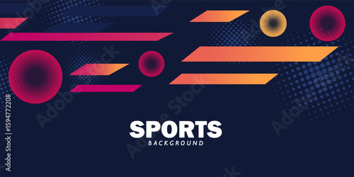 Abstract sport background with moving geometric elements and Halftone Effect. . Trendy design.