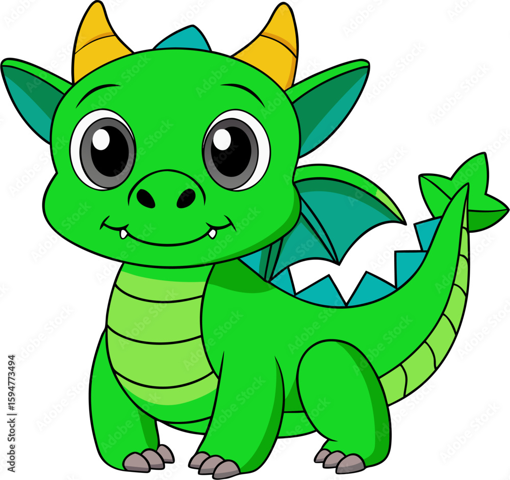 Fototapeta premium cute green dragon vector kawaii