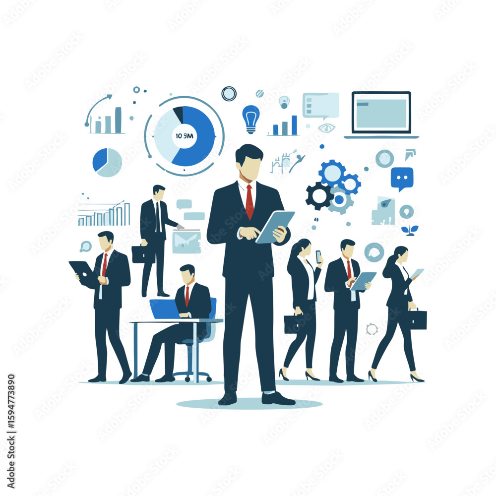 Fototapeta premium businessman holding a tablet and analyzing data