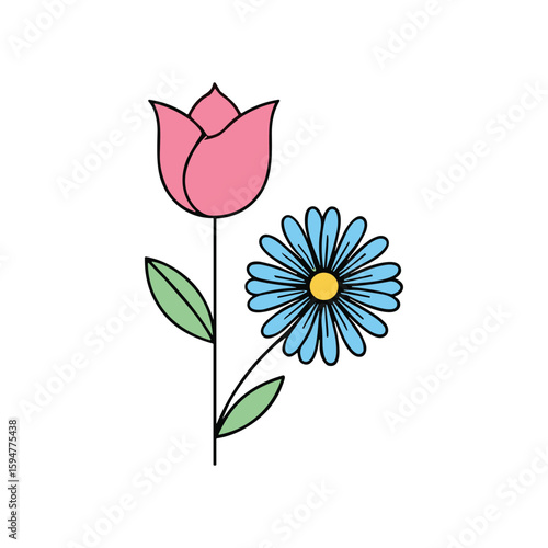 Beautiful Tulip and Daisy Illustration | Colorful Flower Drawing | Simple Floral Art Design