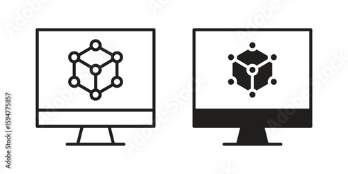Computer simulation icon vector, solid illustration, pictogram isolated color editable