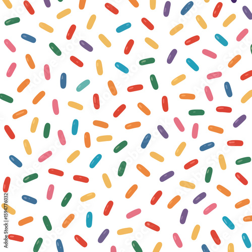 Colorful Sprinkles Seamless Pattern on White Background, Food Decoration Texture