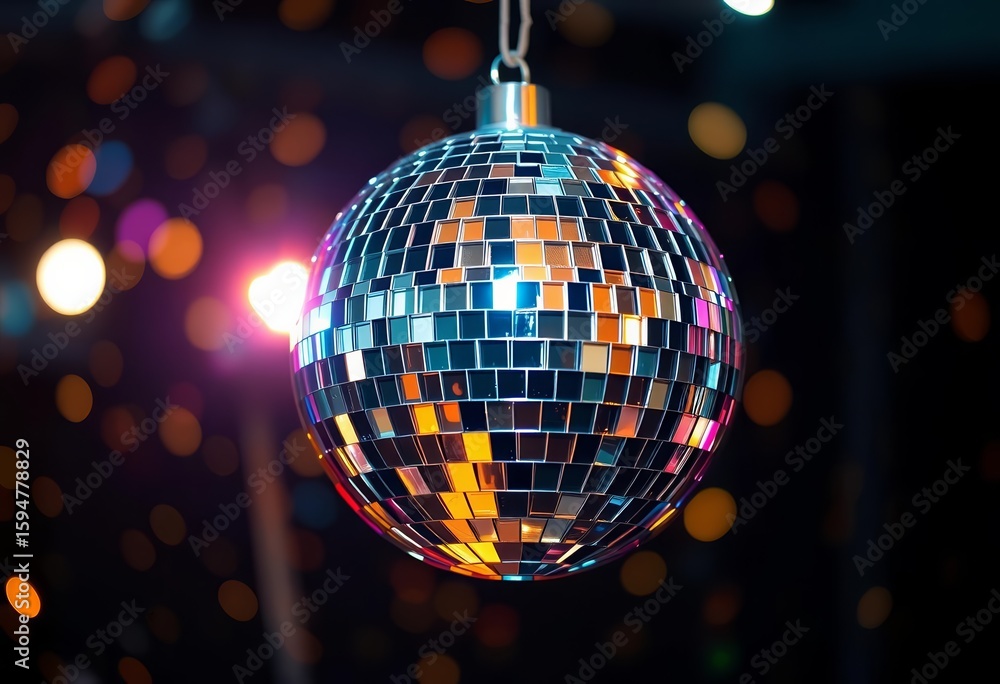Obraz premium A mirrored disco ball reflects light, creating sparkling glitter , icon, dance