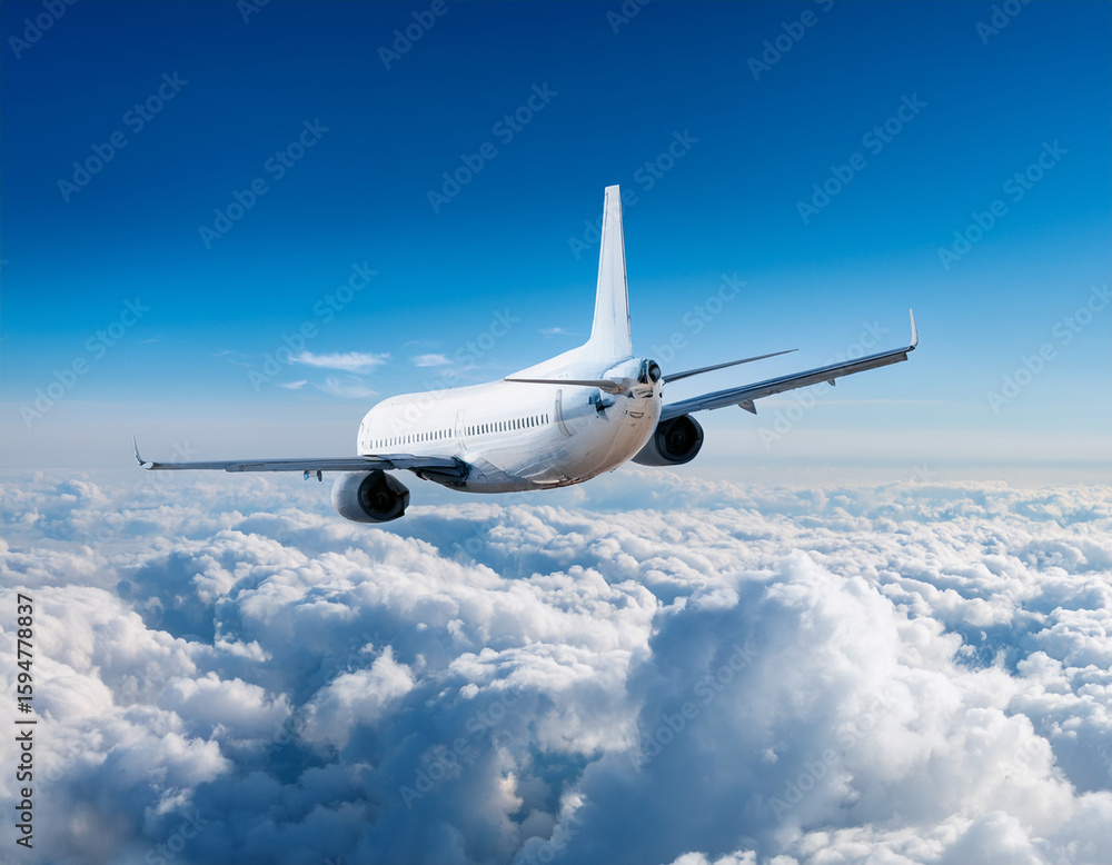 Obraz premium Commercial jet flying over clouds