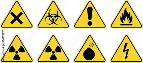 Hazard Pictograms Set Yellow Triangle Warning Icons for Health and Safety Guidance