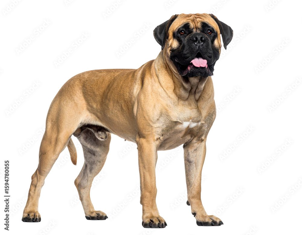 Bullmastiff in Standing Guard Pose, Front-Facing with Intense Gaze, Transparent Background Bullmastiff in Standing Guard Pose, Front-Facing with Intense Gaze, Transparent Background