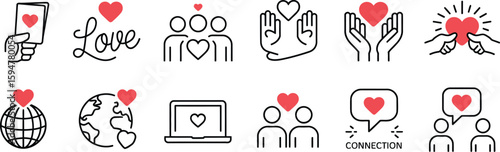 Heart Love Icons Set on Transparent Background, Human Figures and Hands Symbols