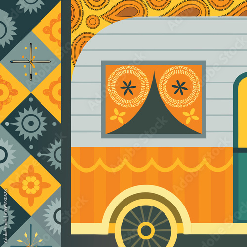 Retro Caravan With Geometric Patterns trailer vintage