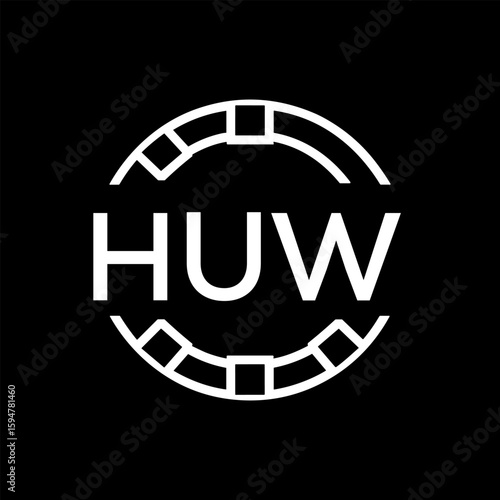 HUW Minimalist HUW  Logo Design on Black Background – HUW Later Logo, Modern Circular Branding Concept
