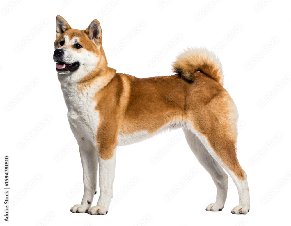 Alert Akita Dog Standing in Profile, Ears Perked, Side View, Isolated on Transparent Background Alert Akita Dog Standing in Profile, Ears Perked, Side View, Isolated on Transparent Background