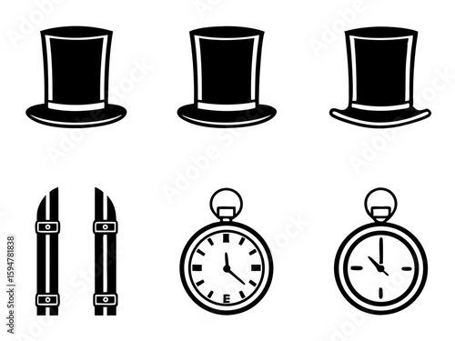 Vintage gentleman s accessories top hats suspenders and pocket watches