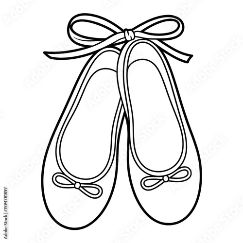 A black and white ballet flat illustration vector style coloring page 