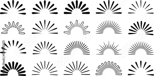 Set of semicircles with lines in various designs on a transparent background