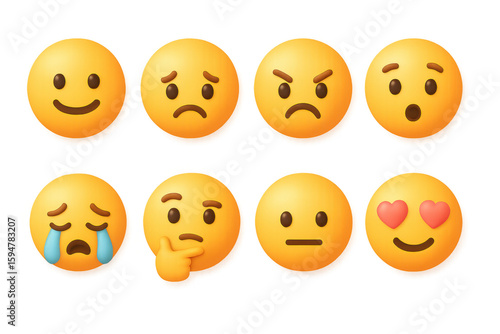Colorful emoji set showcasing diverse facial expressions