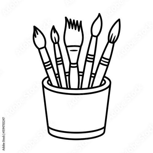 A black and white brush holder illustration vector style coloring page 