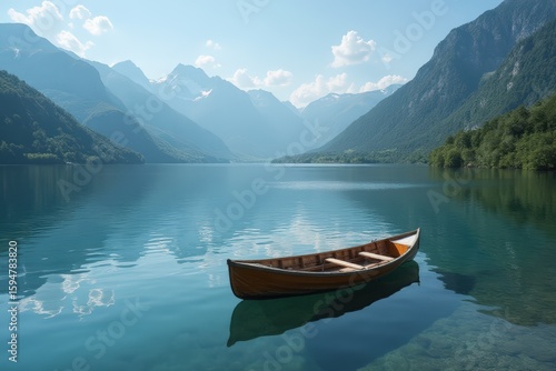 Austria- rowboat floating in oberer gerlossee lake
