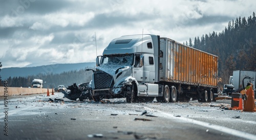 Damaged truck on highway