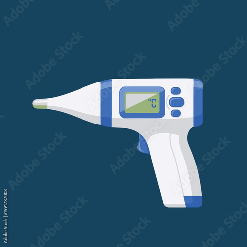 Modern digital infrared thermometer gun illustration with a Celsius display screen.