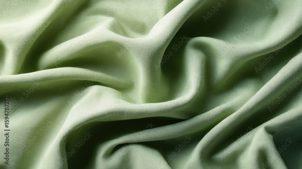 Fototapeta premium Elegant Green Fabric with Soft Texture and Gentle Drapery for Textiles and Fashion Design Projects