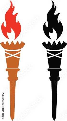 Summer tiki torch icon set, vector, silhouette, illustration, Hand drawn, sketch, of, Hawaiian, bamboo, Torch, on a white background. Hawaii set. Summer, holidays, at hawaii. Paradise, island