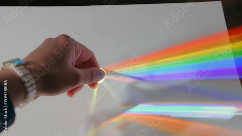 Optical Prism Refracting White Light into a Vibrant Rainbow Spectrum on White Background for Science Education