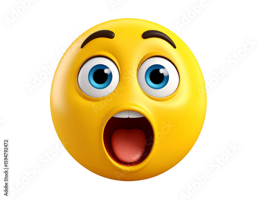 d surprised wow emoji face. shocked wow emoticon with open mouth , cute smiley emoti  