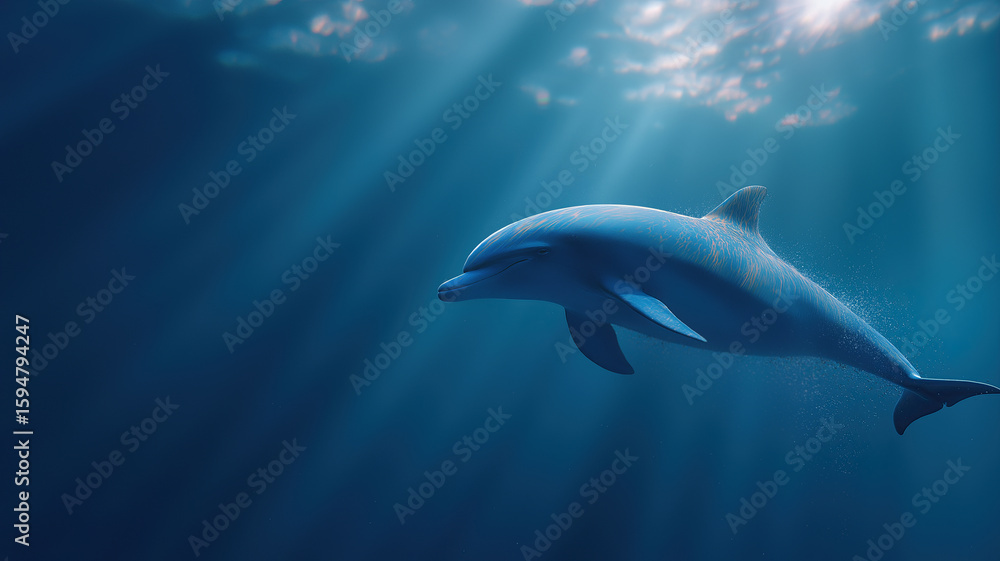 Fototapeta premium Dolphin Swimming Gracefully in Ocean Waters Generative AI