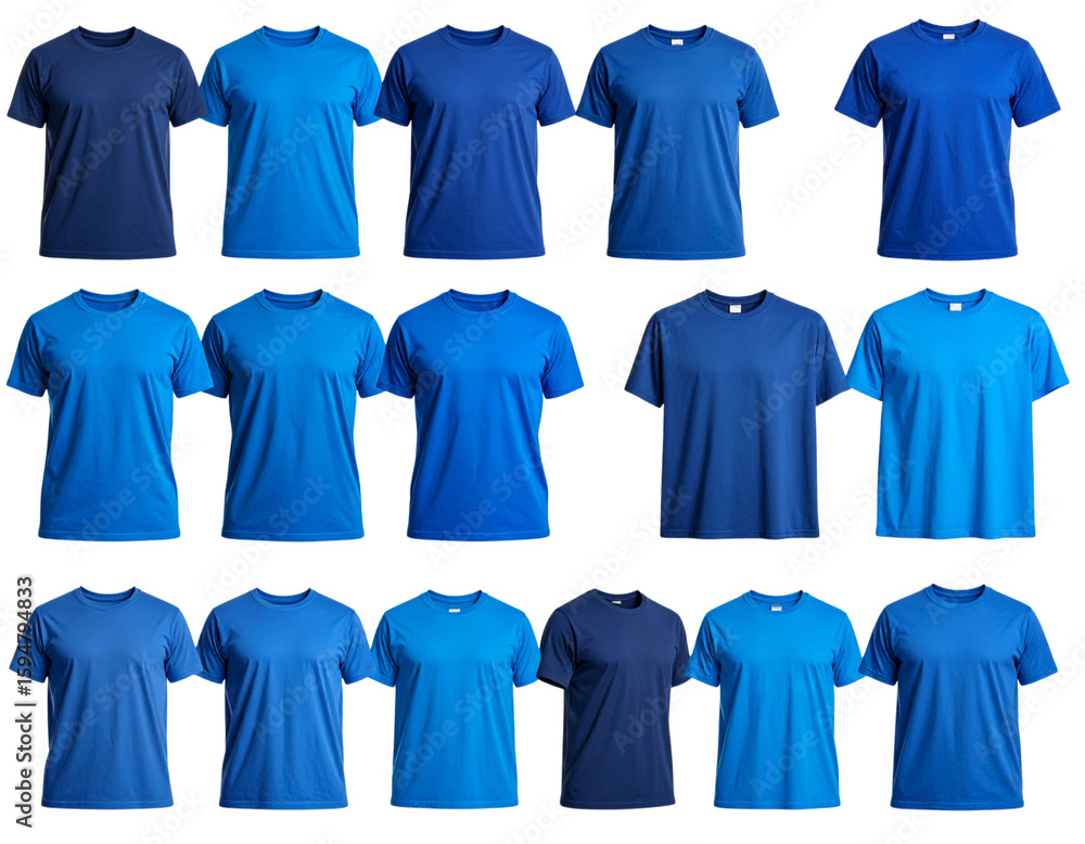 Collection of stylish men's t-shirts in various shades of blue Collection of stylish men's t-shirts in various shades of blue
