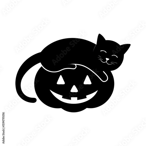 The cat is sleeping on the pumpkin