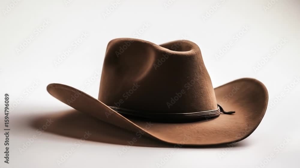 Brown cowboy hat, softly curved brim, simple band Brown cowboy hat, softly curved brim, simple band
