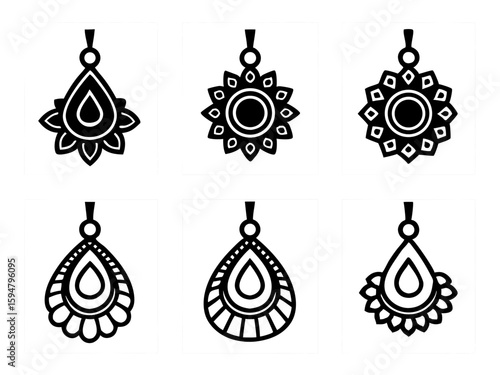 Collection of six black and white stylized earring designs
