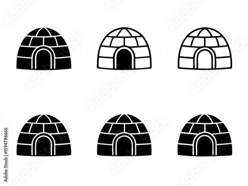 Igloos in Array: Array of six igloo illustration, showcasing unique architectural design of ice shelters, often found in arctic or polar regions. Representing shelter. 