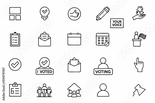 A bold and civic-focused bundle of essential voting and election icons—perfect for awareness campaigns, political graphics, and voter outreach.
