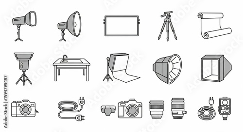 Photography Studio Equipment Vector Icons: Essential Gear & Accessories