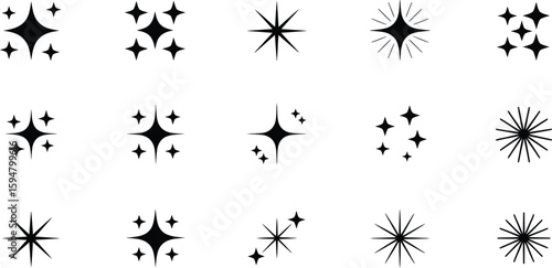 Sparkle Icon Set Collection, Star Burst Silhouette on Transparent Background