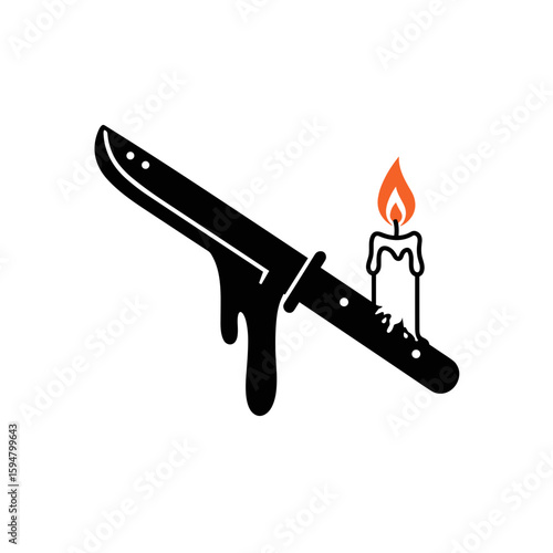 Icon of a bloody knife next to a candle with a flame on a transparent background symbolizing violence and reflection
