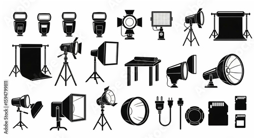 Photography Studio Equipment Vector Icons: Essential Gear & Accessories