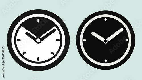 Vector illustration of a round black clock showing time with hour minute and second hands