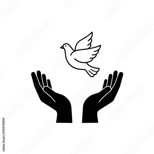 Icon of hands releasing a dove on a transparent background symbolizing freedom and peace