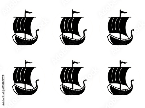 Seamless pattern of black viking ships on a white background