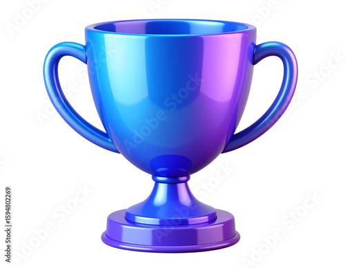 3D glossy trophy icon with vibrant blue-to-purple gradient and reflective finish, isolated on transparent background PNG   